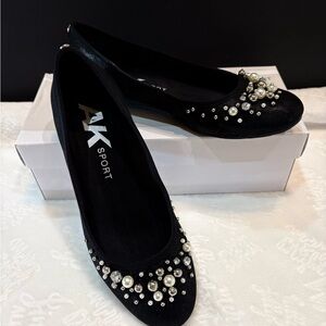ANNE KLEIN GLITSY JEWELED AK SPORT BLACK 8M AKAVELINE BALLET FLAT SHOE MIB